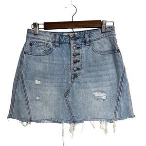 FREE PEOPLE‎ DENIM SKIRT SIZE 26 BUTTONFLY FRAYED HEM